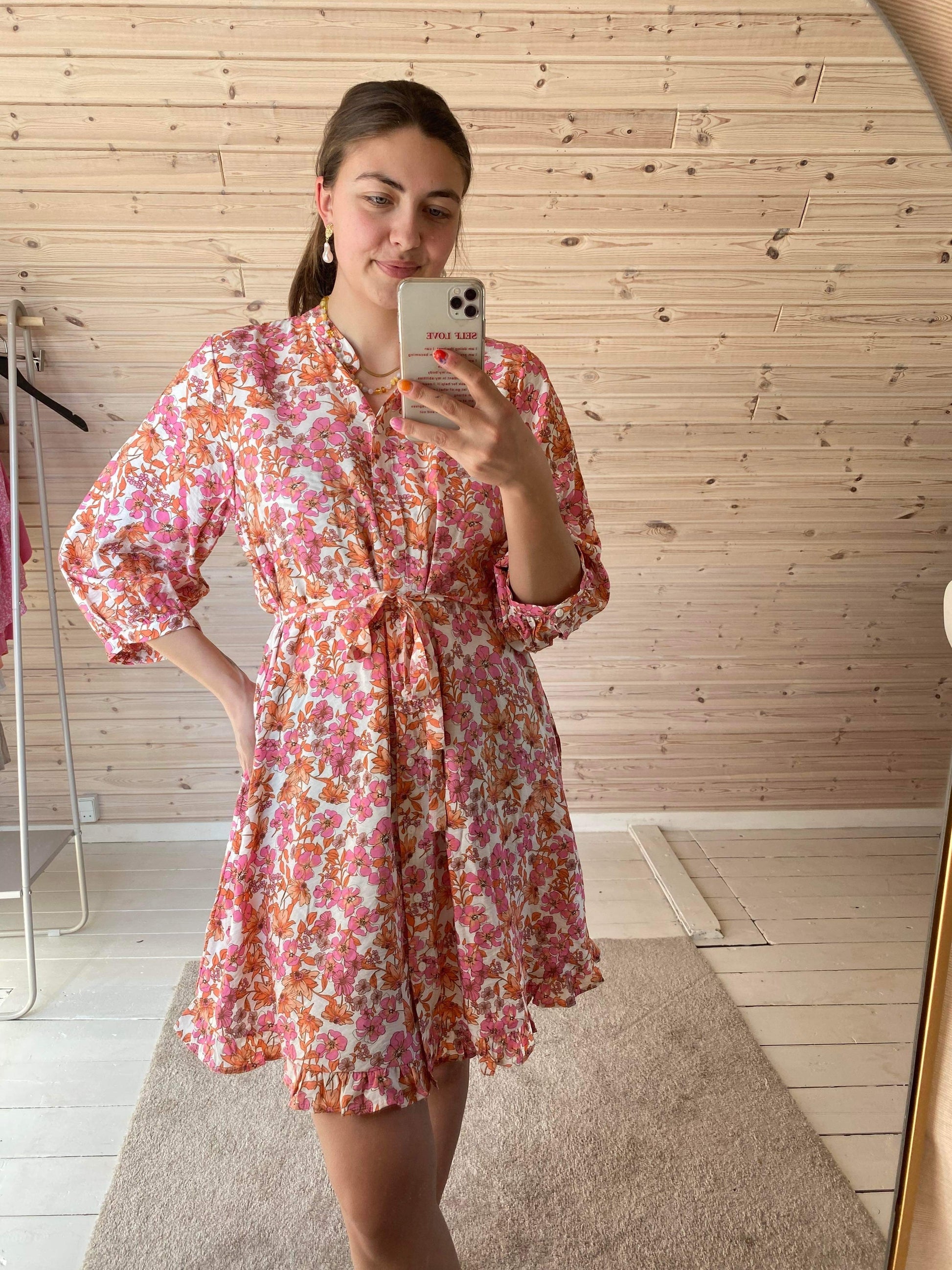 Adanaya Ladonna 3/4 Shirt Dress A PINK FLOWER